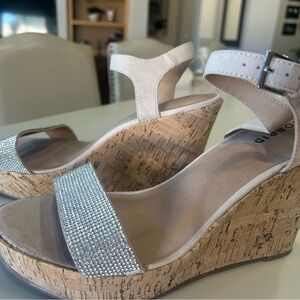 Chic Silver and Tan Wedge Sandals